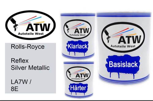 Rolls-Royce, Reflex Silver Metallic, LA7W / 8E: 1L Lackdose + 1L Klarlack + 500ml Härter - Set, von ATW Autoteile West.
